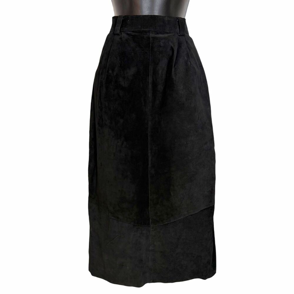VTG 80s 90s ROBIN SINKLER SUEDE MAXI SKIRT BLACK PLEATED CLASSIC RETRO SIZE 10